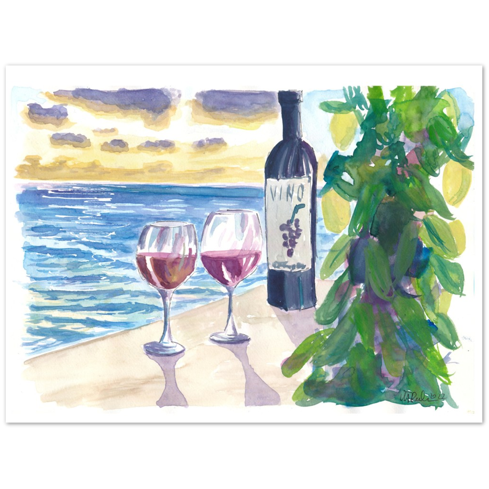 Romantic Evening with Wine for 2 with Sea View - Limited Edition Fine Art Print - Original Painting available