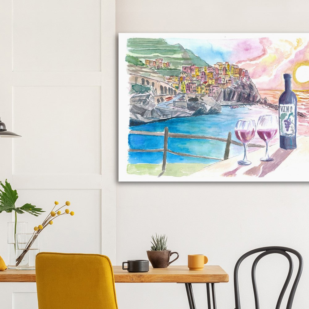 5 Terre Vibes with Wine in Manarola  - Limited Edition Fine Art Print - Original Painting available