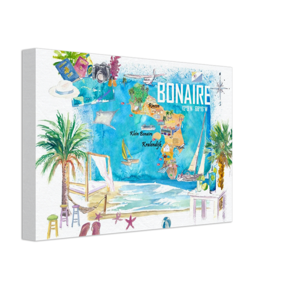 Bonaire Dutch Antilles Caribbean Island Illustrated Travel Map with Tourist Highlights