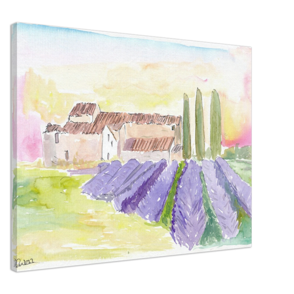 Provence Classical View of Lavender Fields and Abbey - Limited Edition Fine Art Print - Original Painting available
