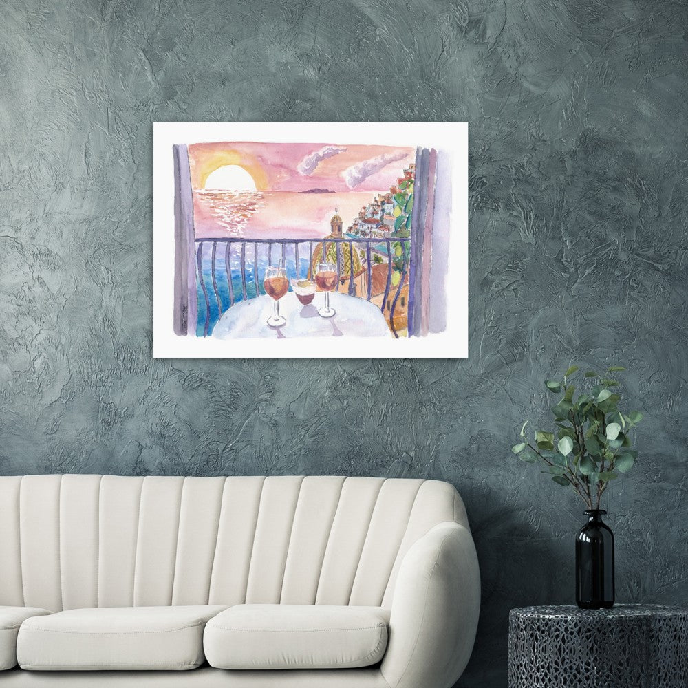 Unforgettable Incredible Amalfi Sunset View Terrace with Infinite Sea View - Limited Edition Fine Art Print - Original Painting available
