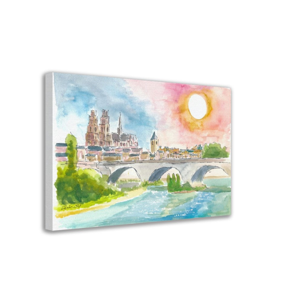 Orleans France view of cathedral and Loire river - Limited Edition Fine Art Print - Original Painting available