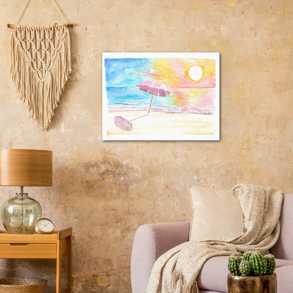 Umbrella in the Sun with Seaview Waves and Shade - Limited Edition Fine Art Print - Original Painting available