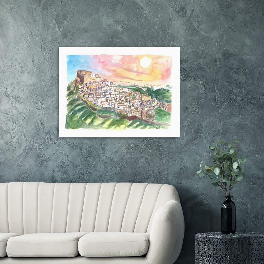 Rocca Imperiale City on Rocks with Hohenstaufen Castle - Limited Edition Fine Art Print - Original Painting available