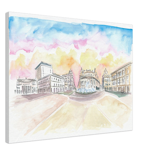 Genoa Italy Main Square Piazza at Sunrise  - Limited Edition Fine Art Print - Original Painting available