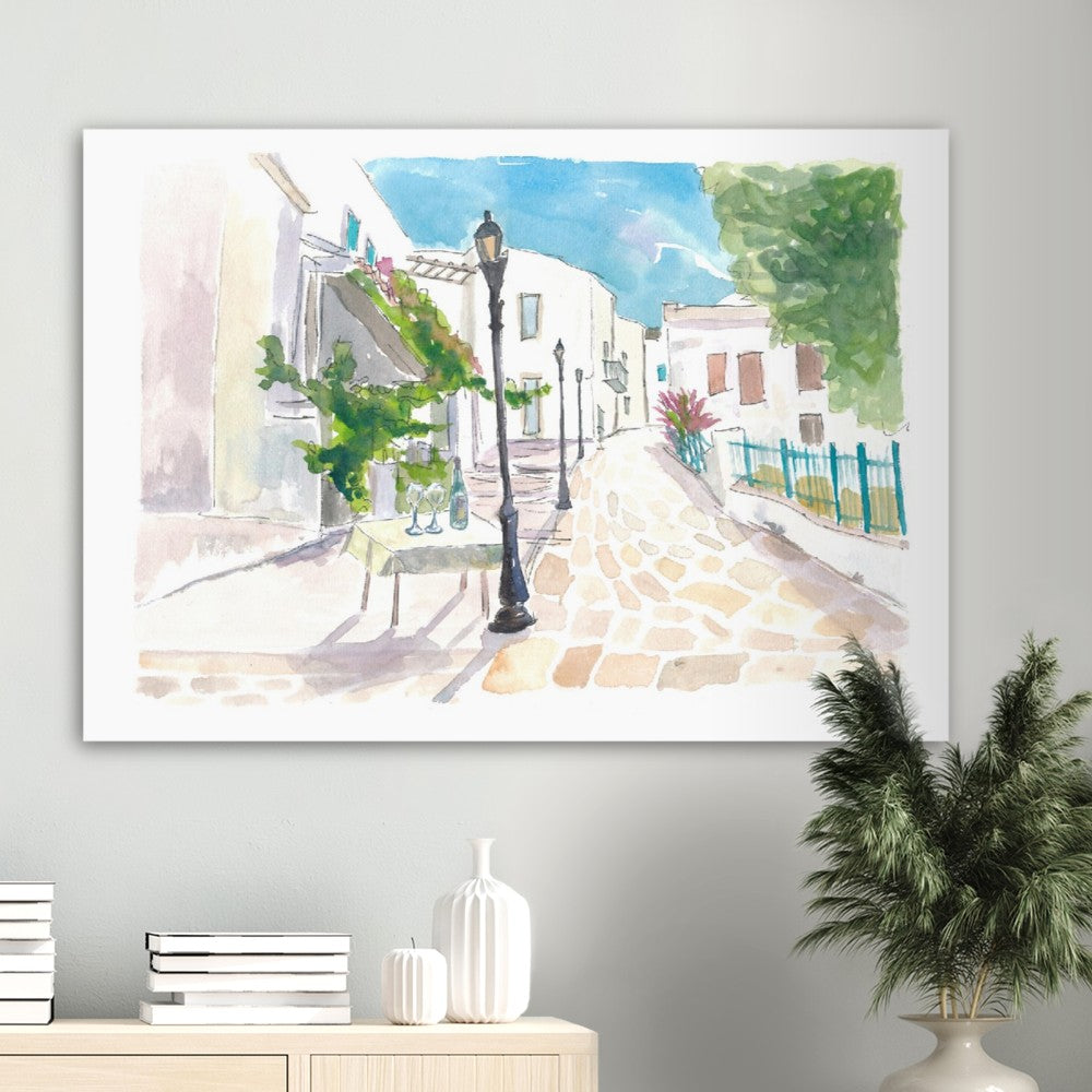 Mediterranean Street Scene with White Houses and Blue Sky - Limited Edition Fine Art Print - Original Painting available