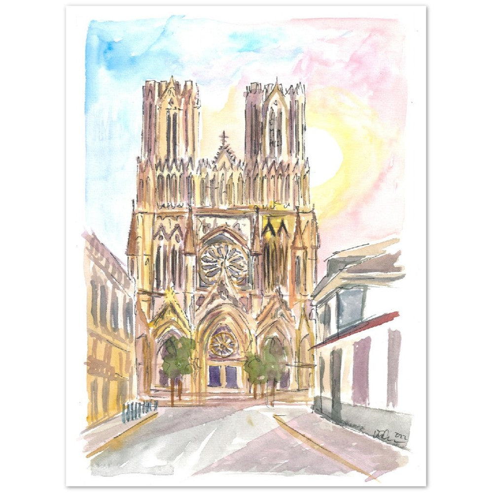 Monumental Reims Cathedral Watercolor Impressions - Limited Edition Fine Art Print -