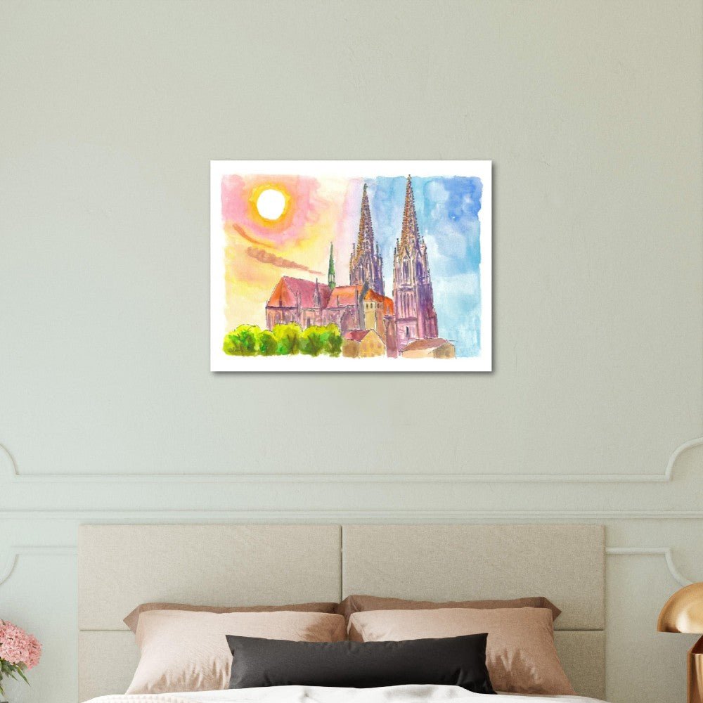 Gothic Cathedral of Regensburg Bavaria in Warm Spring Light - Limited Edition Fine Art Print - Original Painting available