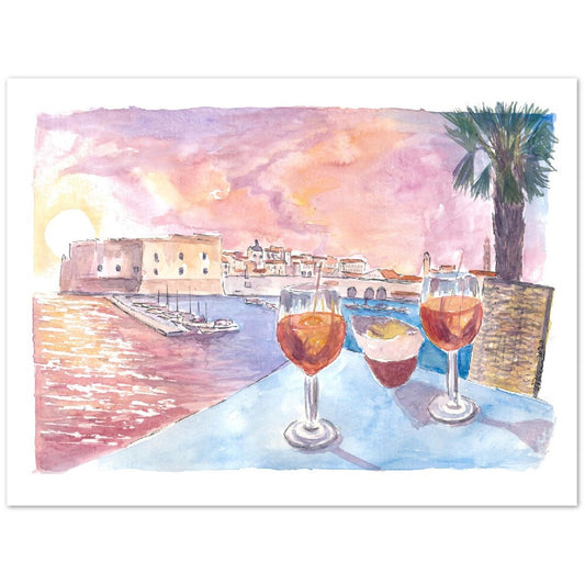 Dubrovnik Romantic Old Port View with Rectors Palace and Adriatic Drinks  - Limited Edition Fine Art Print - Original Painting available