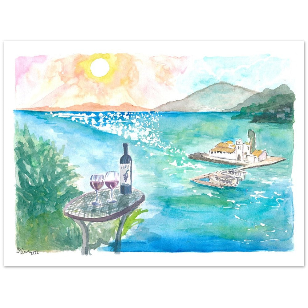 Corfu Greece Mouse Island Pontikonisi with Ionian Sea View - Limited Edition Fine Art Print -