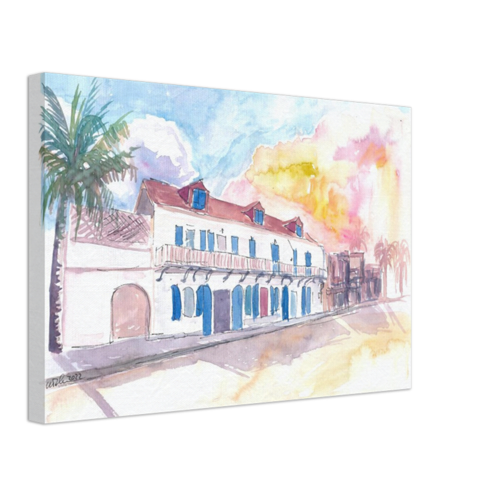 Colonial Street Scene in Marigot Saint Martin in French Caribbean - Limited Edition Fine Art Print -