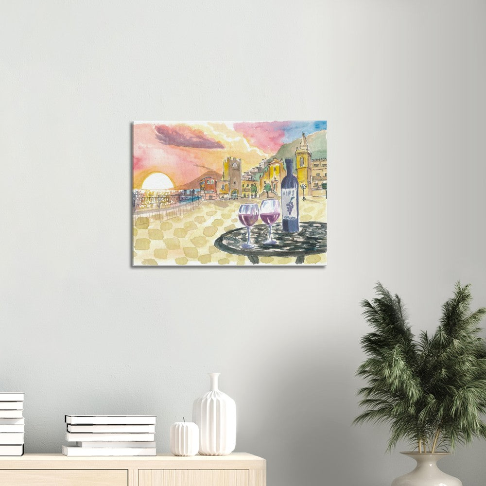 Gorgeous Taormina Sunset with Etna Vulcano View and Wonderful Piazza IX Aprile-Limited Edition Fine Art Print - Original Painting available