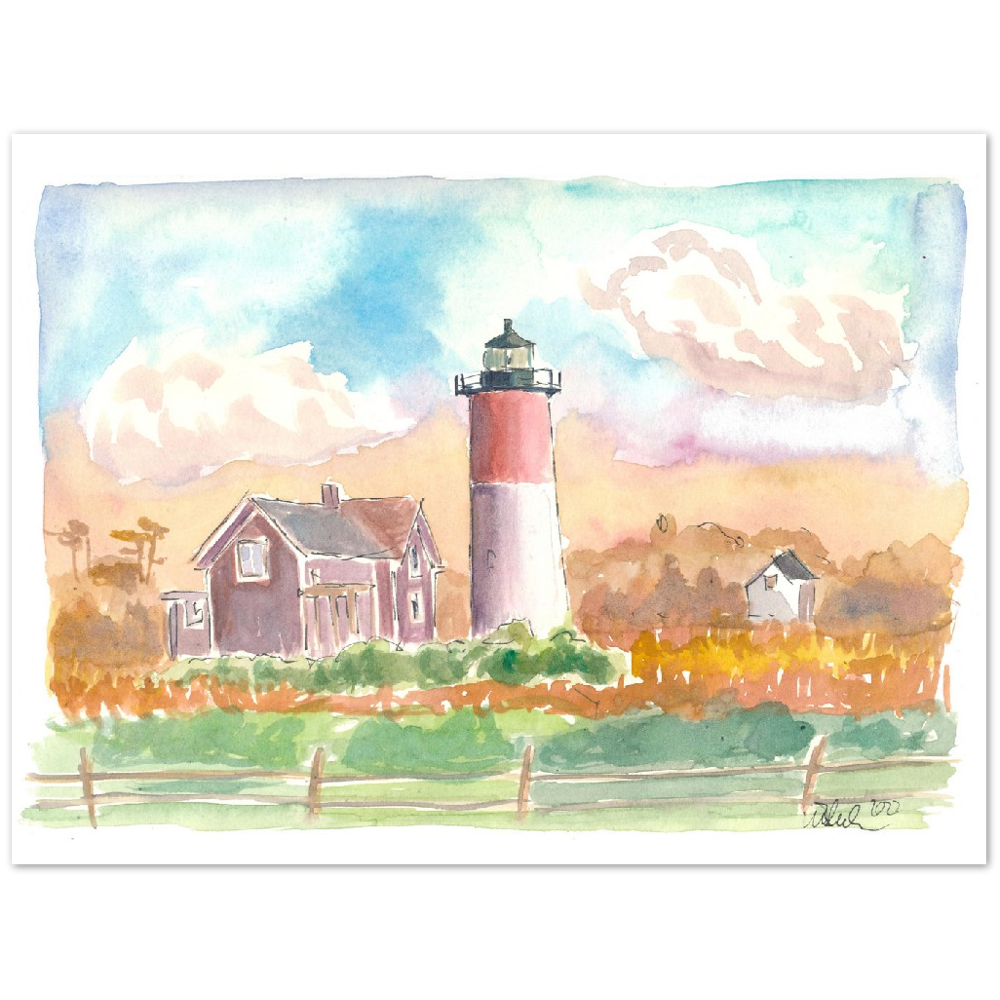 Cape Cod Lighthouse Romantic Sunset Nauset Beach - Limited Edition Fine Art Print - Original Painting available