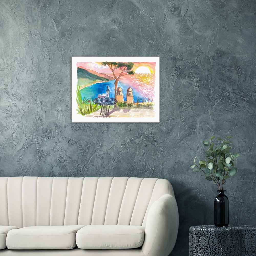 Love Wine Sunset in Amalfi Villa Rufolo Coastal View - Limited Edition Fine Art Print - Original Painting available