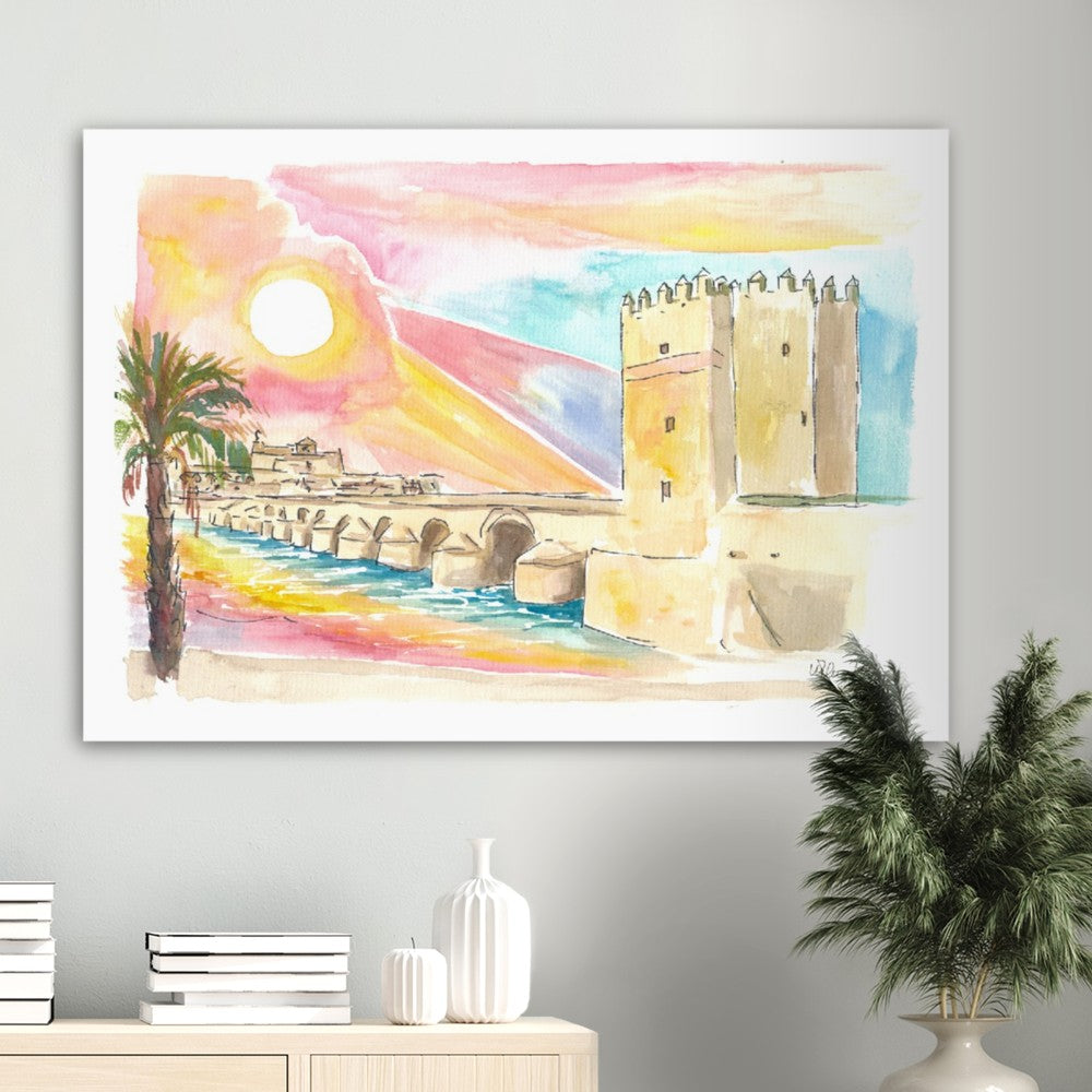 Cordoba Sunset in Andalusia with Historic Roman Bridge - Limited Edition Fine Art Print - Original Painting available