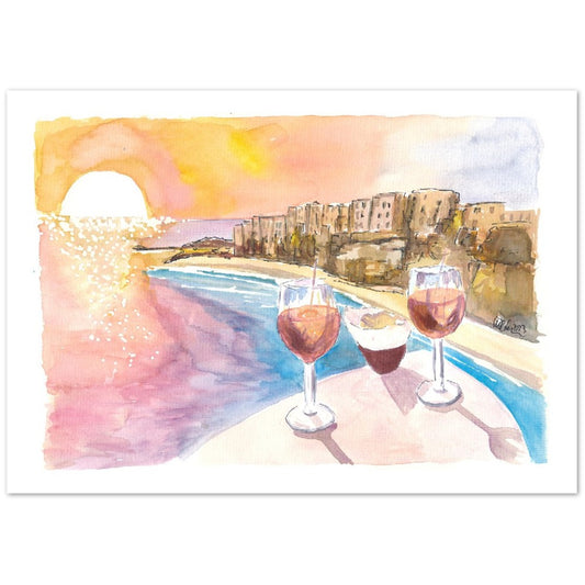 Spectacular Tropea Italy Beach Town with Sunset Refreshments - Limited Edition Fine Art Print - Original Painting available