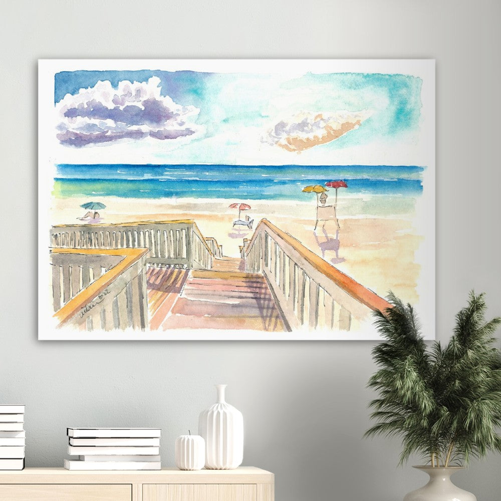 Stairs over Sand Dunes to the Ocean - Limited Edition Fine Art Print - Original Painting available