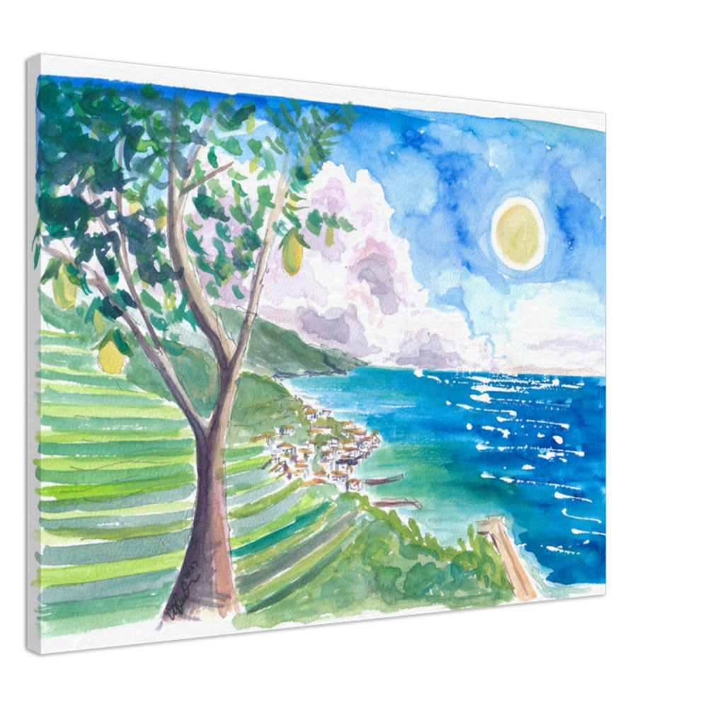Minori Amalfi Coast with Lemon Tree and Blue Mediterranean - Limited Edition Fine Art Print - Original Painting available
