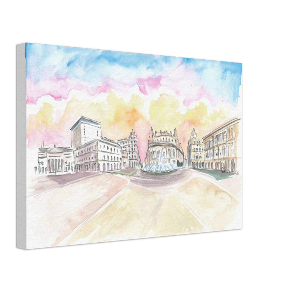 Genoa Italy Main Square Piazza at Sunrise  - Limited Edition Fine Art Print - Original Painting available