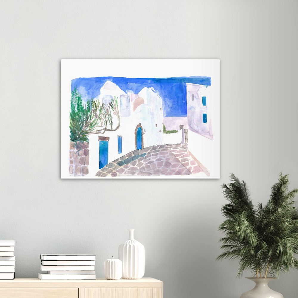 Mediterranean Alley with White Houses and Blue Doors - Limited Edition Fine Art Print - Original Painting available