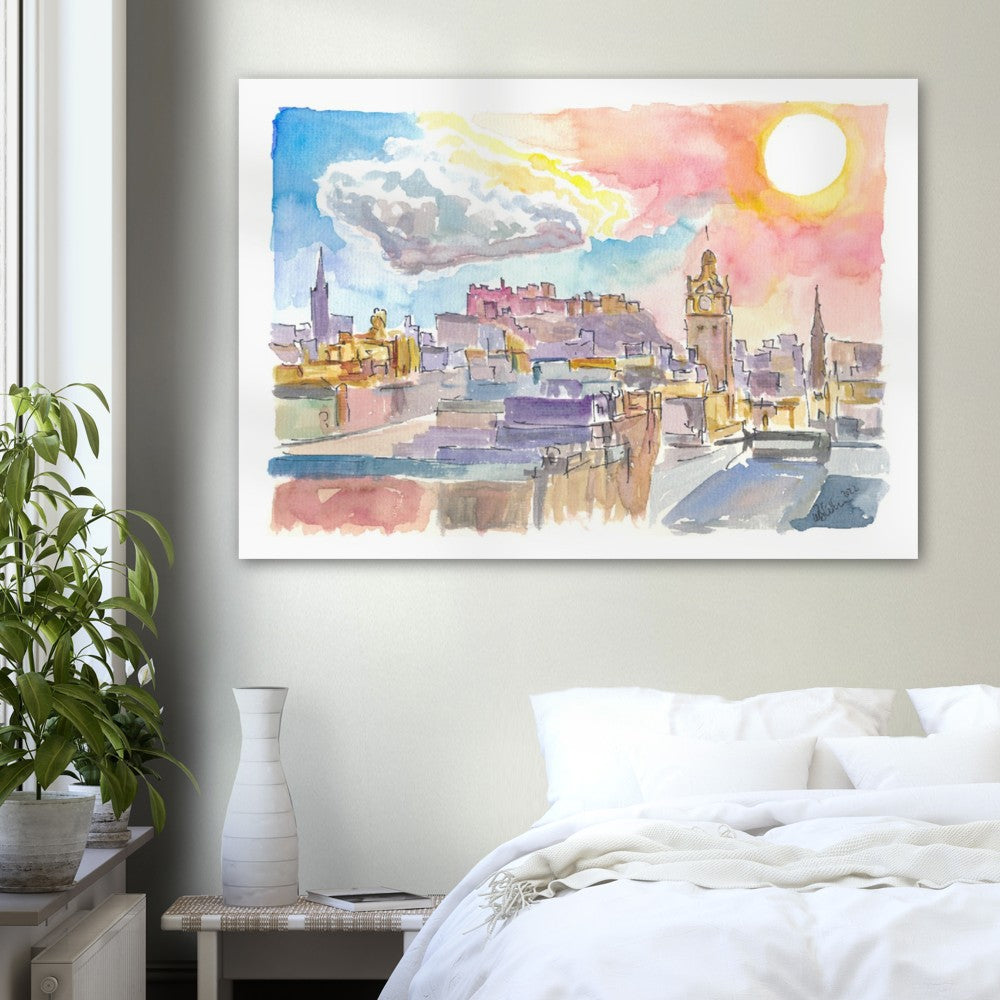 Edinburgh Cityscape in Winter with late Afternoon Sun - Limited Edition Fine Art Print - Original Painting available