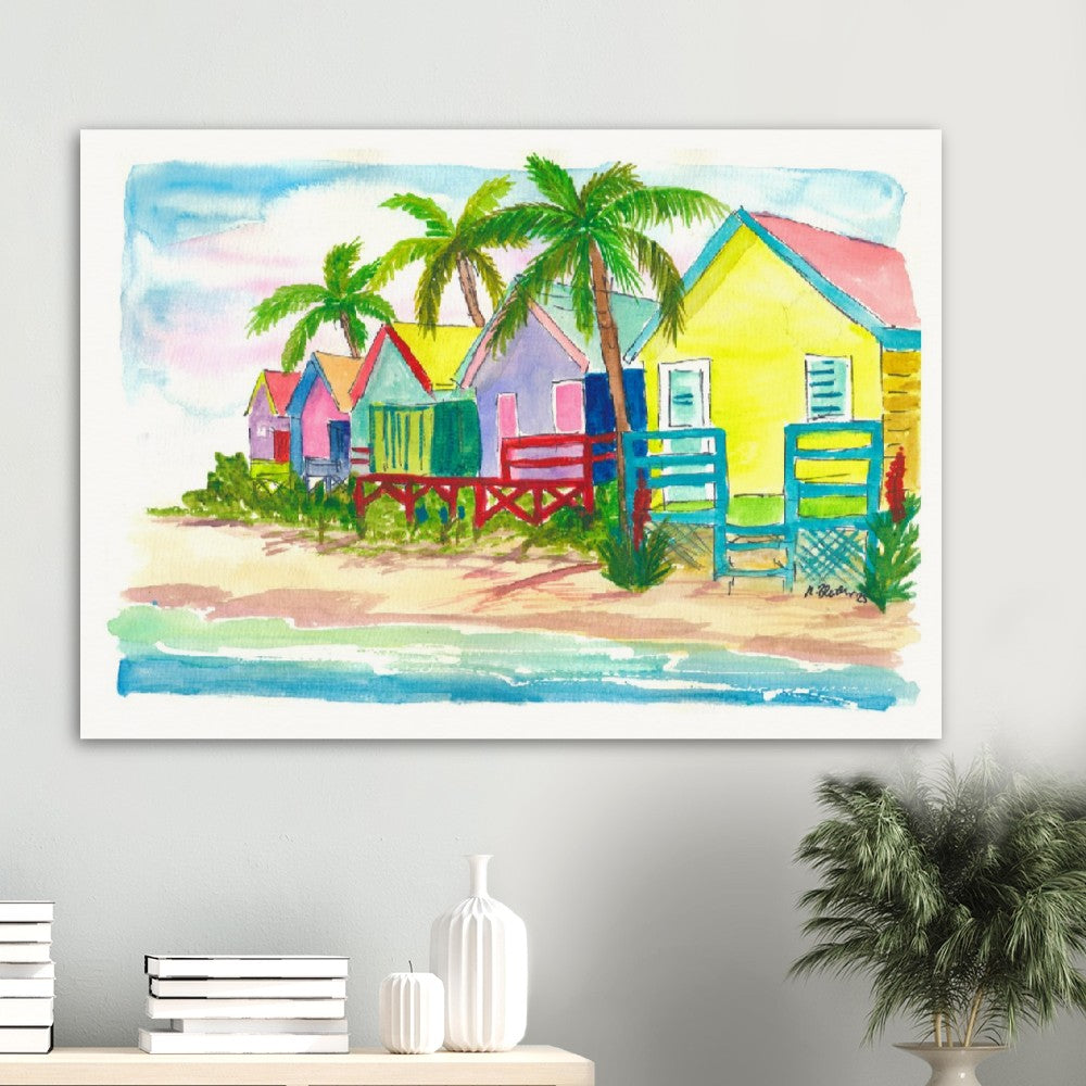 Colorful Caribbean Beach Houses for Dream Vacations - Fine Art Print on Giclee, Canvas & Original Art