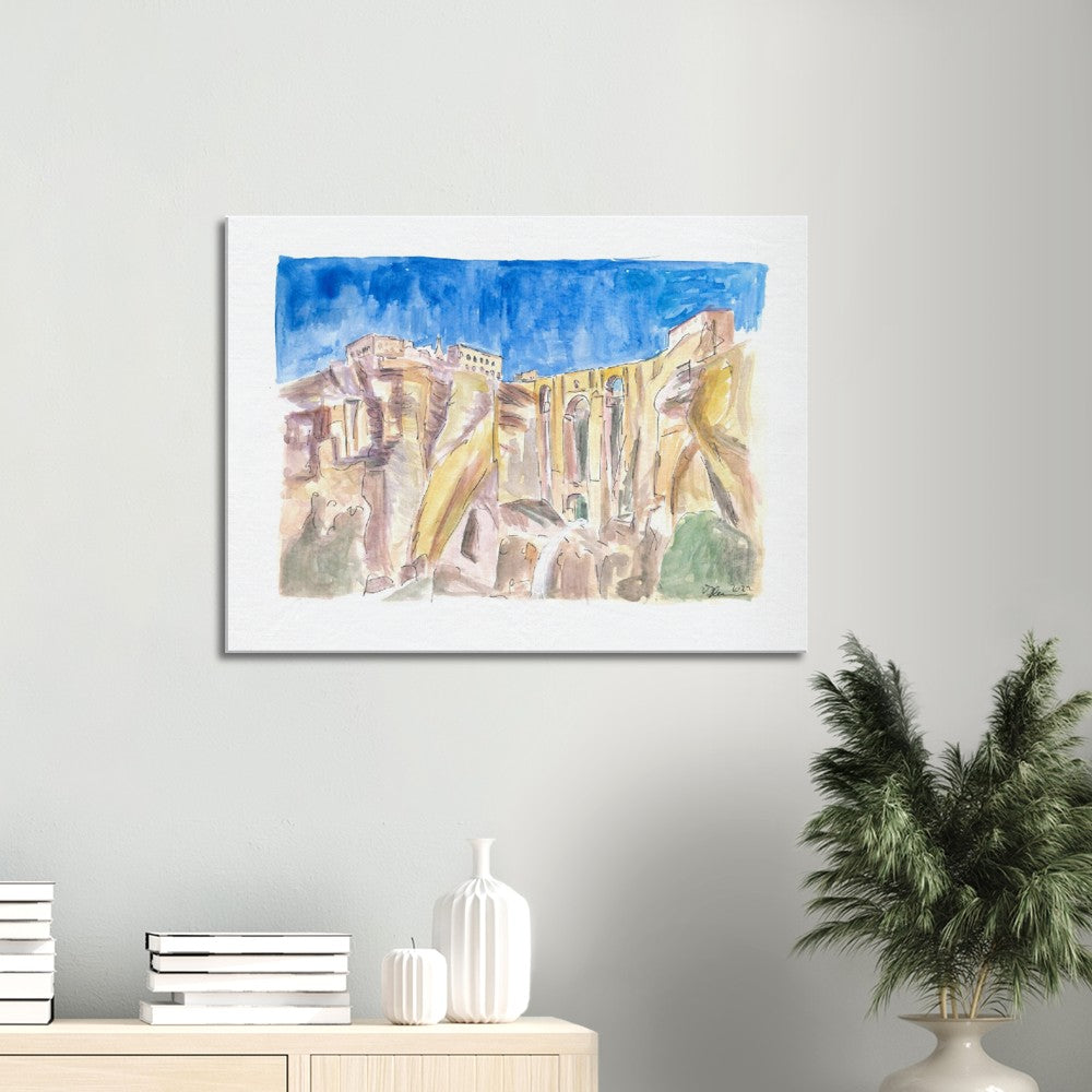 Ronda City View and Andalusia Dreams with Rocks and Puente Nuevo - Limited Edition Fine Art Print - Original Painting available