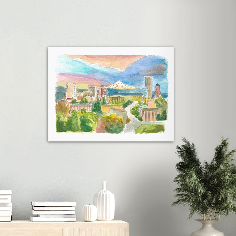 Scenic Portland Oregon with View of Mt Hood - Limited Edition Fine Art Print - Original Painting available