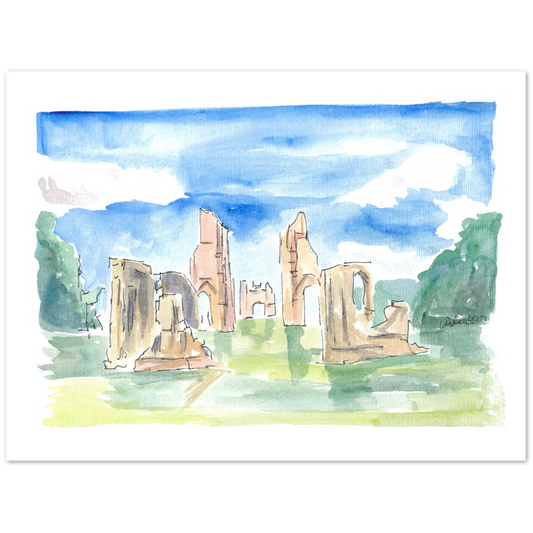 Glastonbury Abbey Ruins Watercolor Impressions - Limited Edition Fine Art Print - Original Painting available