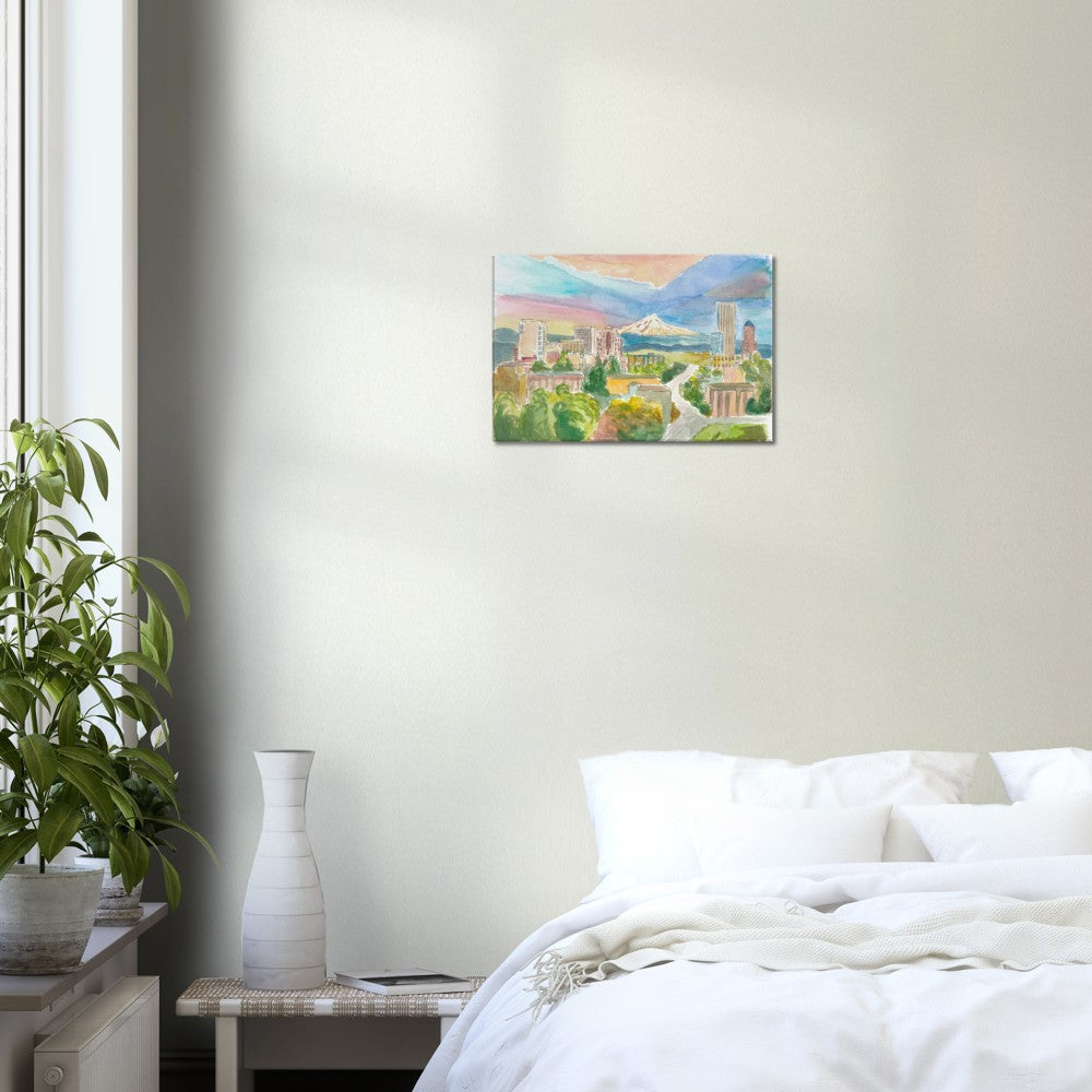 Scenic Portland Oregon with View of Mt Hood - Limited Edition Fine Art Print - Original Painting available