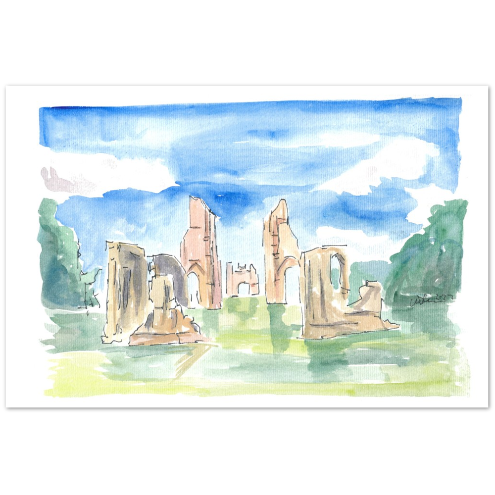 Glastonbury Abbey Ruins Watercolor Impressions - Limited Edition Fine Art Print - Original Painting available