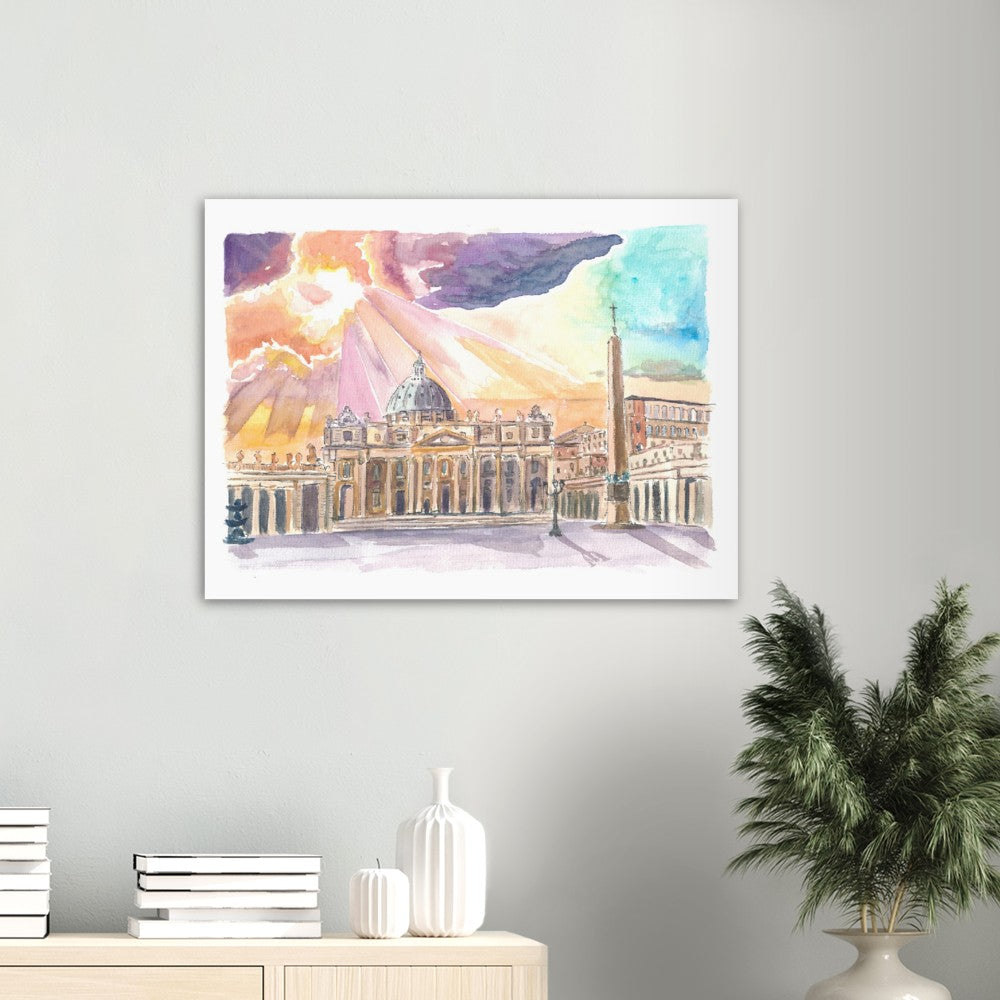 Rome Saint Peter&#39;s Illuminated through Sunrays from Gorgeous Skies - Limited Edition Fine Art Print - Original Painting available