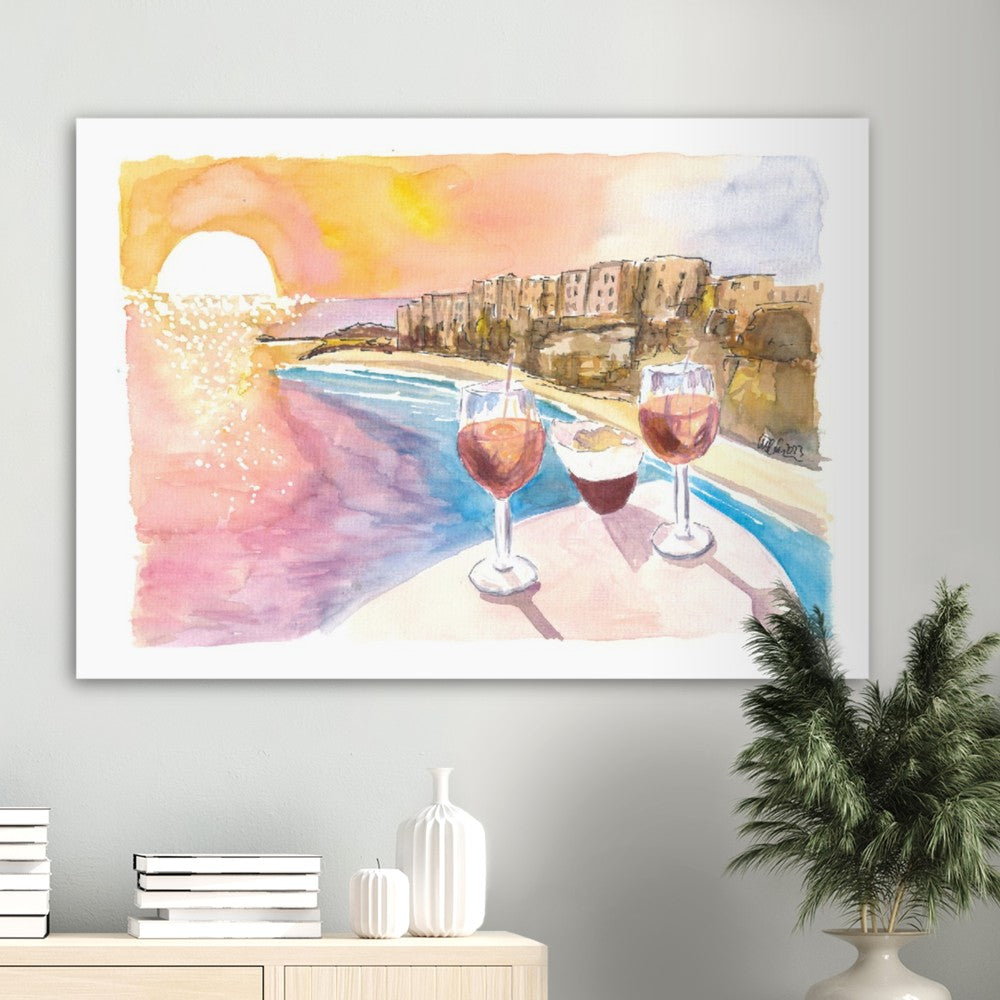 Spectacular Tropea Italy Beach Town with Sunset Refreshments - Limited Edition Fine Art Print - Original Painting available