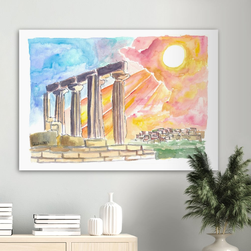 Ancient Agrigento Temple Ruins with Sun Rays in Sicily - Limited Edition Fine Art Print - Original Painting available