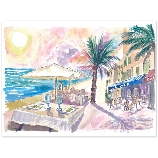 Mediterranean Seaview during Romantic Afternoon at Bar La Mer - Limited Edition Fine Art Print - Original Painting available