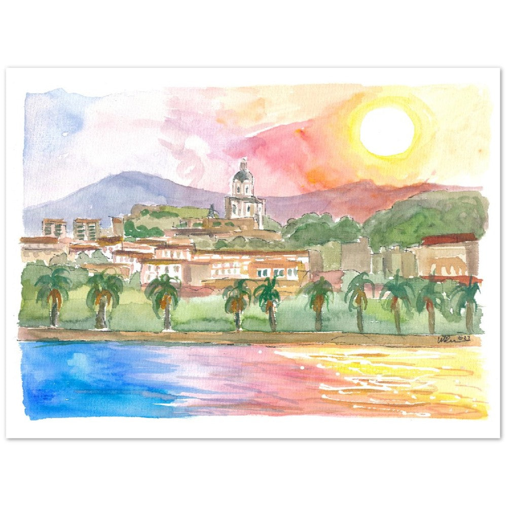 Messina Sicily City View from Mediterranean Sea - Limited Edition Fine Art Print - Original Painting available