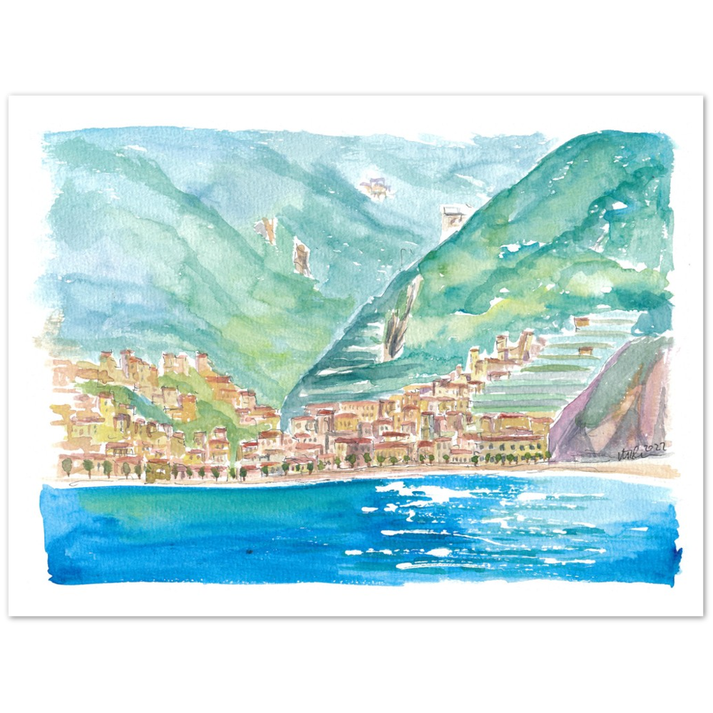 Minori on Amalfi Coast View from Mediterranean Sea - Limited Edition Fine Art Print - Original Painting available