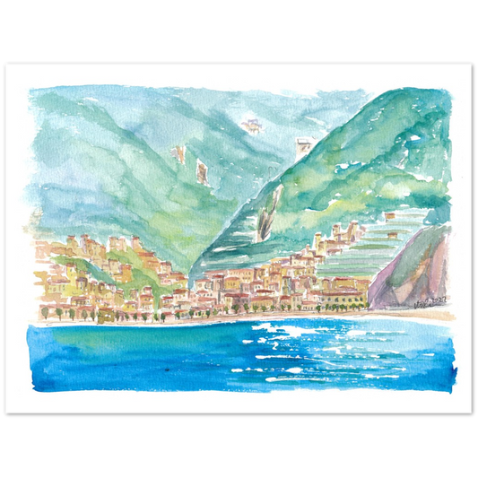 Minori on Amalfi Coast View from Mediterranean Sea - Limited Edition Fine Art Print - Original Painting available