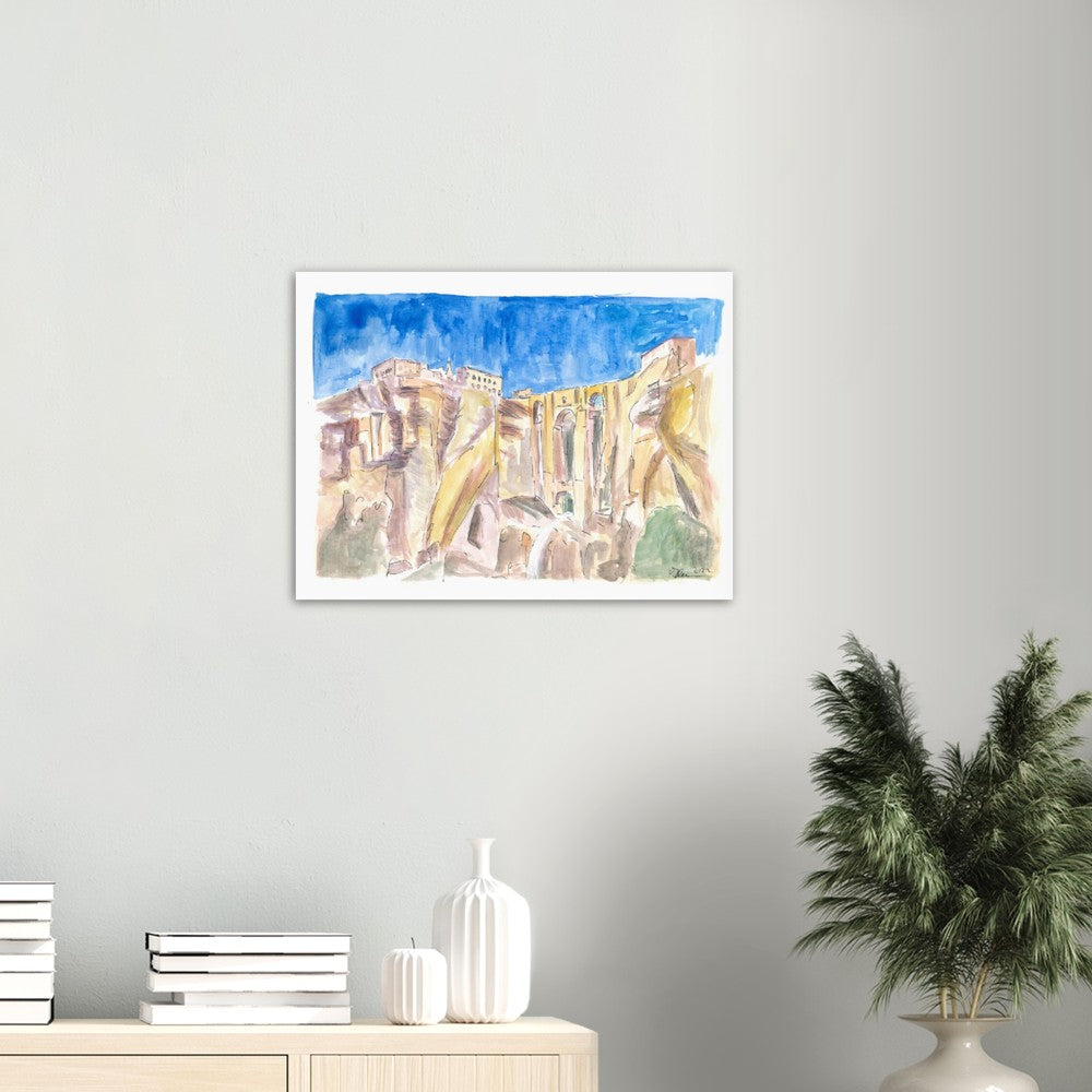 Ronda City View and Andalusia Dreams with Rocks and Puente Nuevo - Limited Edition Fine Art Print - Original Painting available