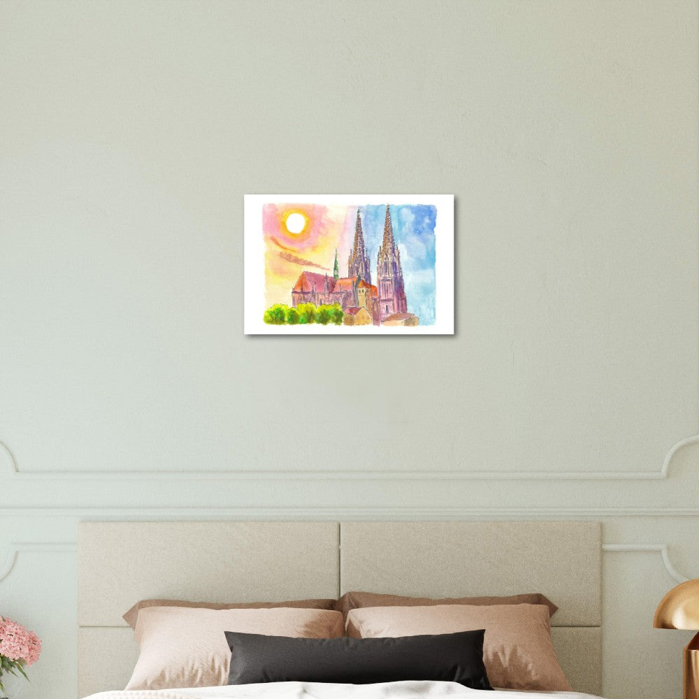 Gothic Cathedral of Regensburg Bavaria in Warm Spring Light - Limited Edition Fine Art Print - Original Painting available