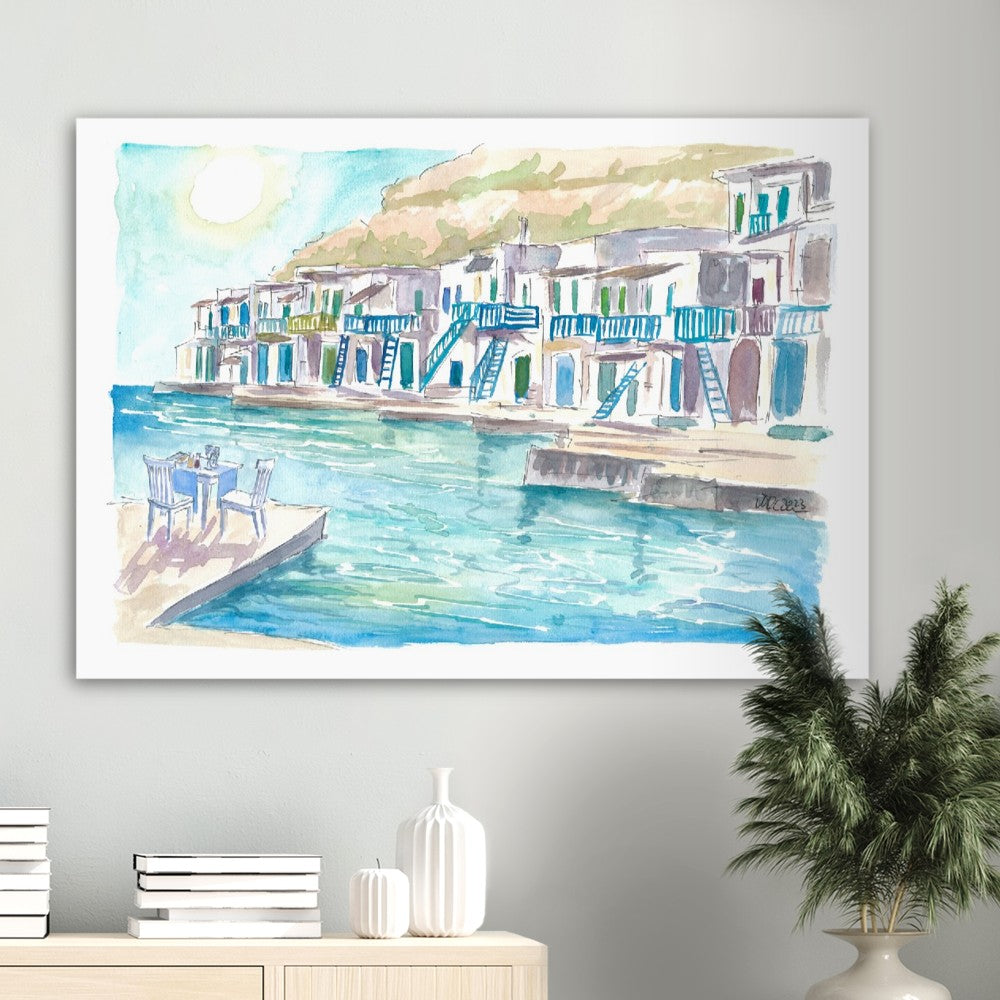 Milos Greece Aegean Island Dreams with Harbour Scene - Limited Edition Fine Art Print - Original Painting available