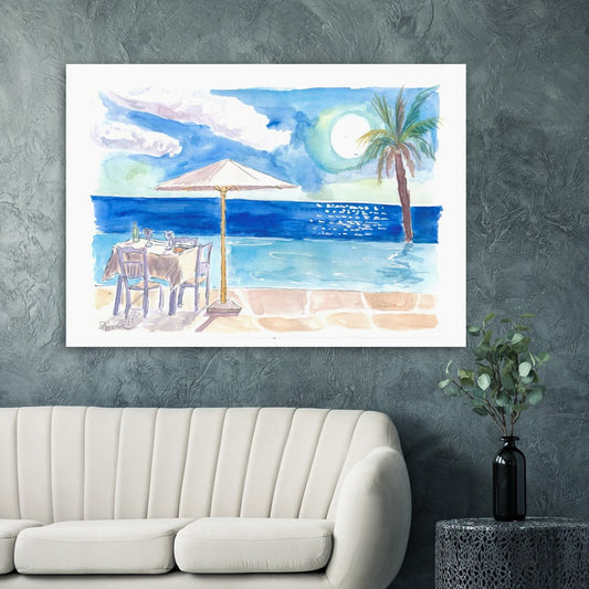 Dinner Table at the Infinity Pool with Endless Sea View - Limited Edition Fine Art Print - Original Painting available