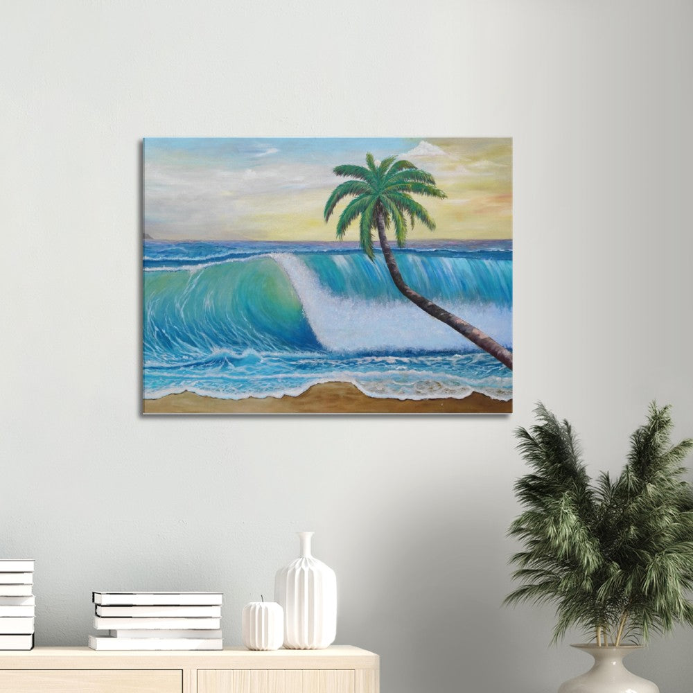 Translucent Wave and Leaning Palm on Virgin Islands Greater Antilles - Limited Edition Fine Art Print - Original Painting available