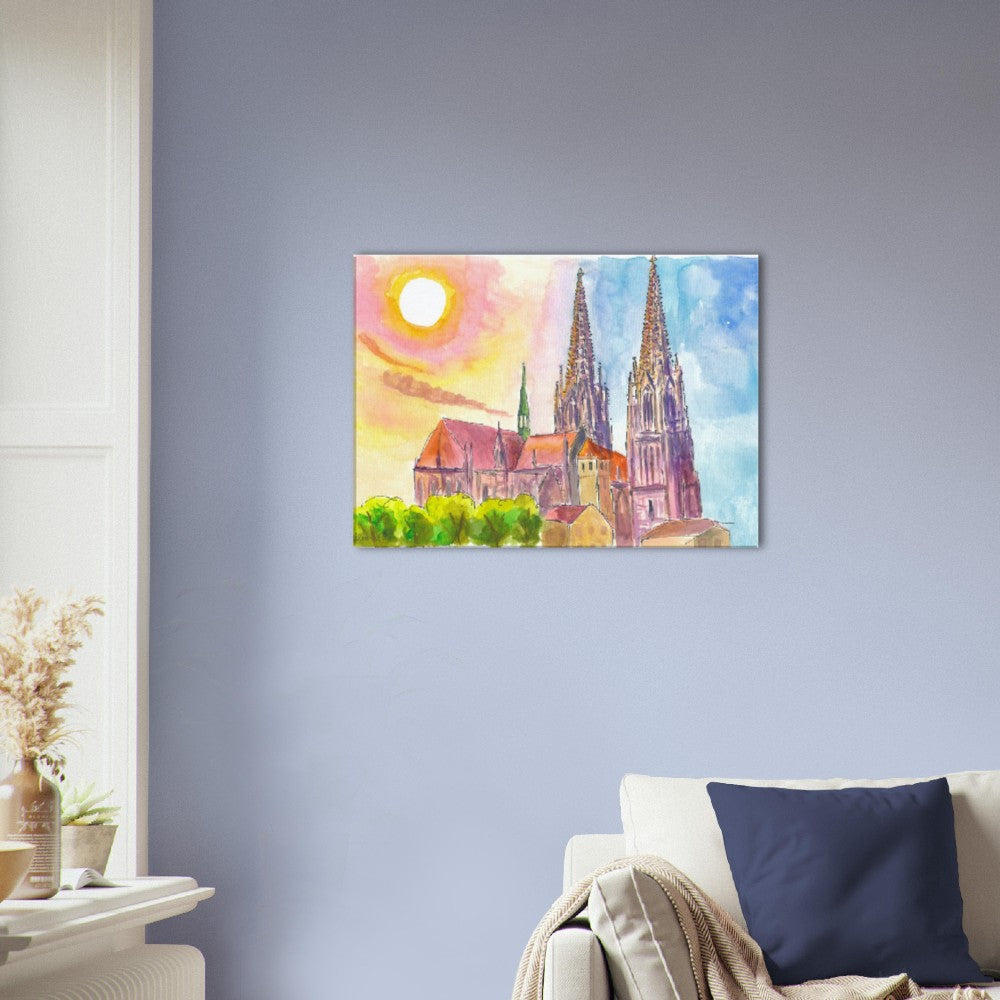 Gothic Cathedral of Regensburg Bavaria in Warm Spring Light - Limited Edition Fine Art Print - Original Painting available