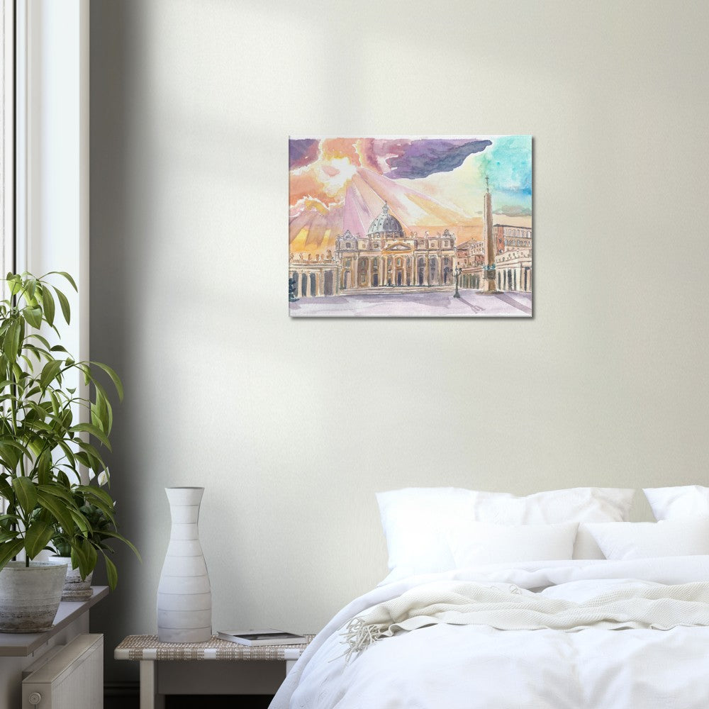 Rome Saint Peter&#39;s Illuminated through Sunrays from Gorgeous Skies - Limited Edition Fine Art Print - Original Painting available