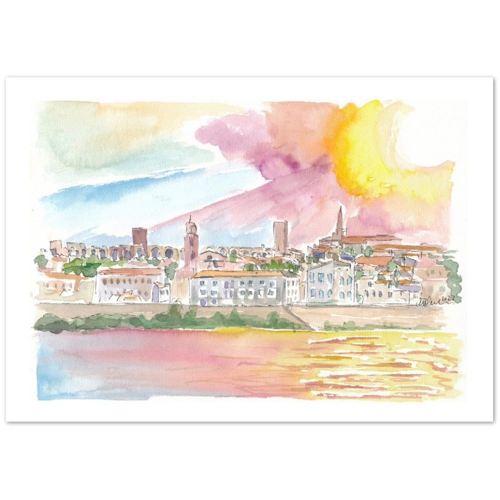 Historic Arles with view of Old Town - Limited Edition Fine Art Print - Original Painting available