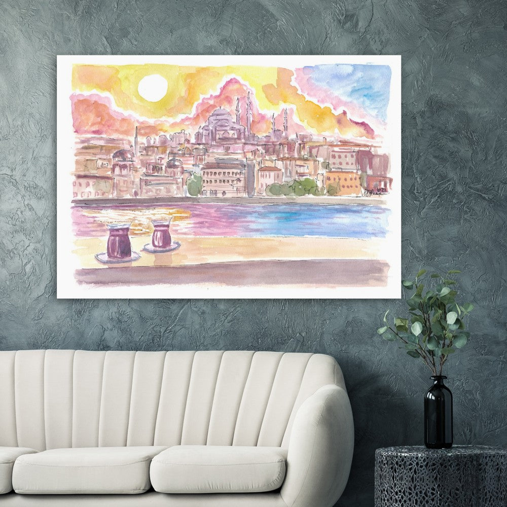 Istanbul Turkey Amazing City View with Skyline and Tea - Limited Edition Fine Art Print - Original Painting available