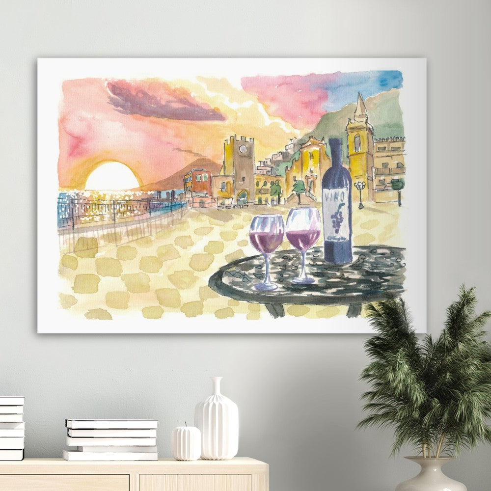 Gorgeous Taormina Sunset with Etna Vulcano View and Wonderful Piazza IX Aprile-Limited Edition Fine Art Print - Original Painting available