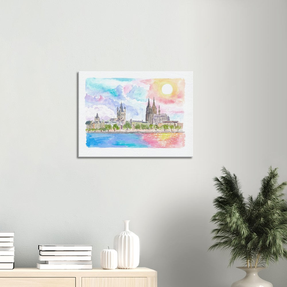 Cologne Germany Waterfront with Cathedral and Rhine - Limited Edition Fine Art Print - Original Painting available