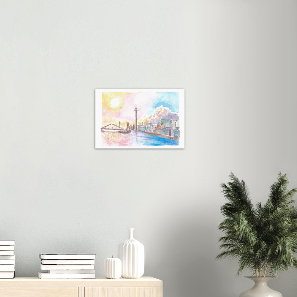 Dusseldorf Skyline with Rhine Bridge and Sunset - Limited Edition Fine Art Print -